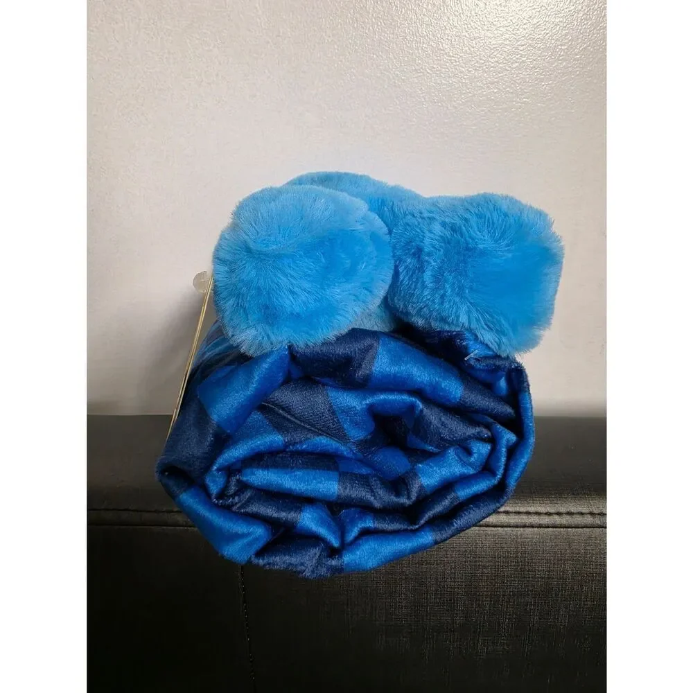 New 8.5' Blue Easter Peeps Plush & Chessboard Blanket for Adult/ Child Gift Set